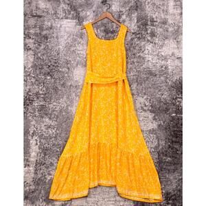 Natalie Martin Silk Dress Small Womens Yellow Tie Waist Midi Maxi Flowy Elegant